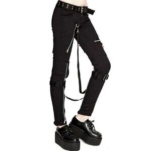 Women's Gothic Punk Emo Bondage Black Straps Goth Zipper Rock Star Pants